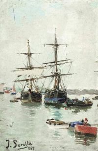 Sorolla Y Bastida Joaqu N Boats In A Harbour 1887 canvas print