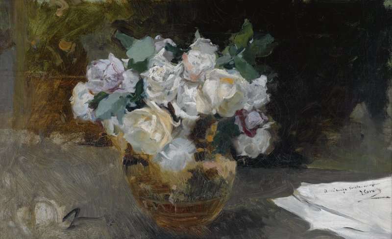 Sorolla Y Bastida Joaqu N Bouquet Of White Roses canvas print