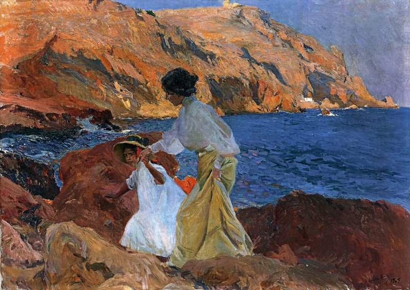 Sorolla Y Bastida Joaqu N Clotilde And Elena On The Rocks At Javea canvas print