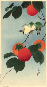 Oiseaux chanteurs de Soseki Komon sur la branche de kaki