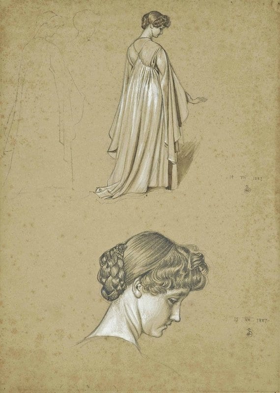 Southall Joseph Edward Study Of A Standing Female Observed From Behind And A Study Of The Head Of A Lady 1887 canvas print