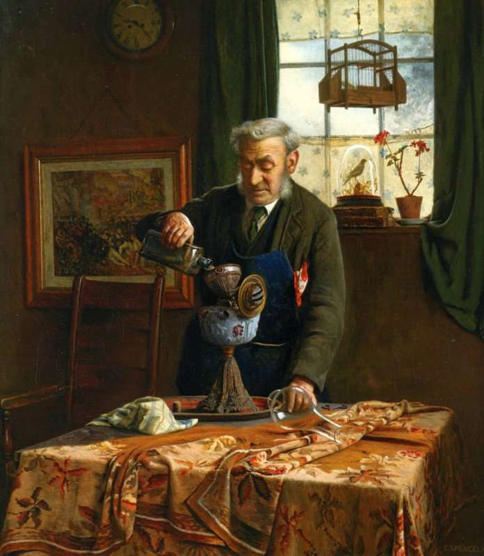 Spencelayh Charles Filling The Lamp Oil canvas print