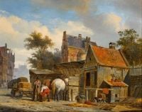 Springer Cornelis A Street Scene With A Blacksmith At Work 1844