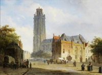 Springer Cornelis A Sunlit Town Square With A Cathedral In The Distance 1846