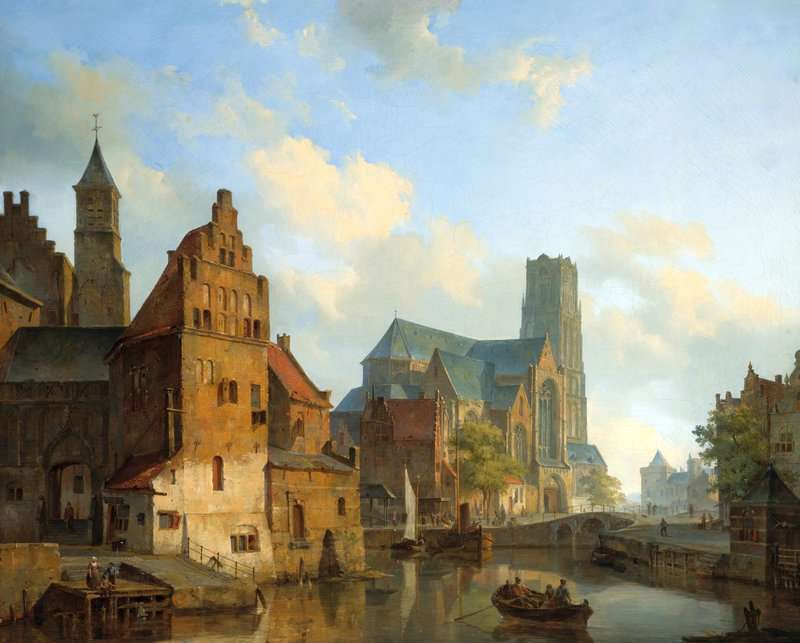 Springer Cornelis A View Of The Delftse Vaart And St Laurens Church Rotterdam 1840 canvas print