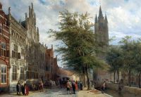 Springer Cornelis The Gemeenlandshuis And The Old Church Delft In Summer 1877