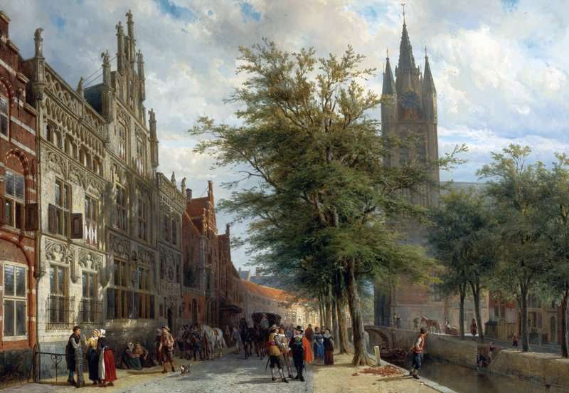 Springer Cornelis The Gemeenlandshuis And The Old Church Delft In Summer 1877 canvas print