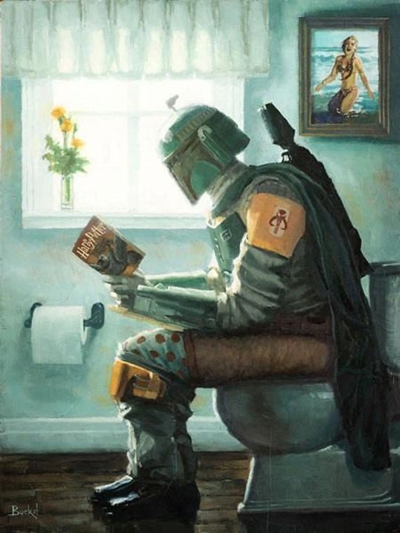 Star Wars Boba Fett Bathroom Break canvas print