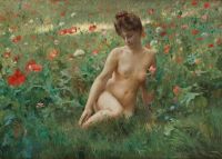 Stewart Julius Leblanc Poppy Field With Reclining Nude 1900 canvas print