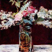 Stilleven sering en rozen door Manet