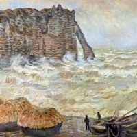 Stormachtige zee La Porte Aval door Monet