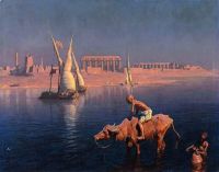 Styka Adam Water Carriers And Feluccas In Front Of The Temple Of Philae Egypt