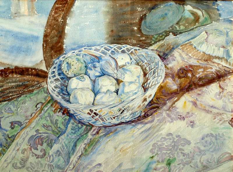 Syberg Anna Basket With Onions And Pomegranate On A Carpet. Pisa canvas print