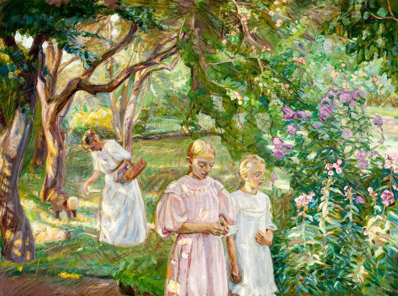 Syberg Anna The Artist S Wife And Children In The Garden canvas print