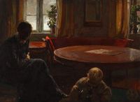 Syberg Anna ، زوجة الفنانة S Anna Syberg ، تشاهد طفلهما يلعب على الأرض في غرفة الرسم