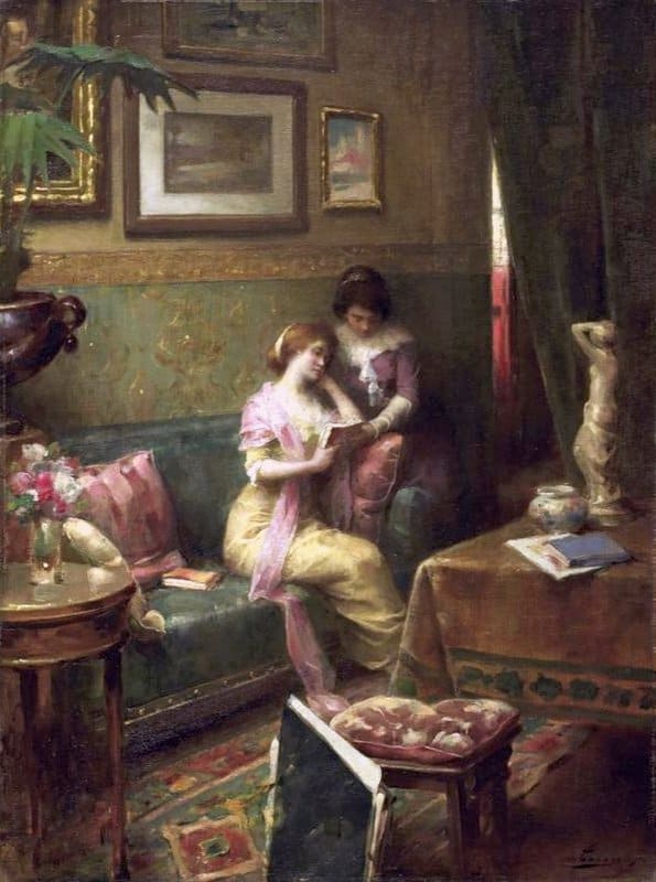 Tanoux Henri Adrien Reading In The Living Room 1912 canvas print
