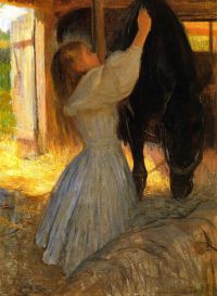 Tarbell Edmund Charles Child Grooming A Horse Ca. 1896 canvas print