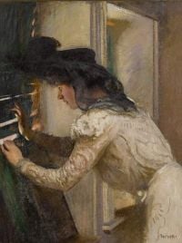 تاربيل إدموند تشارلز مختلس النظر من خلال الستائر 1902 03 لوحة قماشية