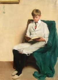 Tarbell Edmund Charles Portrait Of A Boy Reading 1913