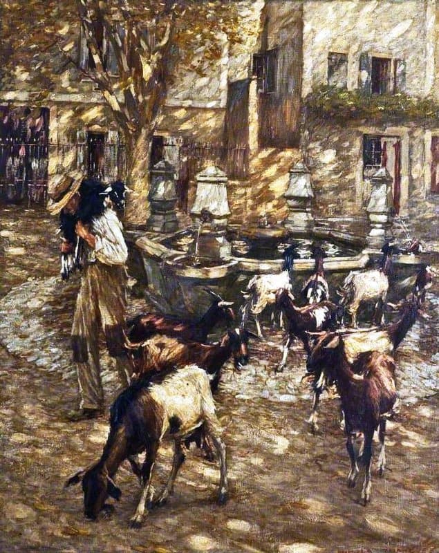 Thangue Henry Herbert La Goats At A Fountain 1926 canvas print