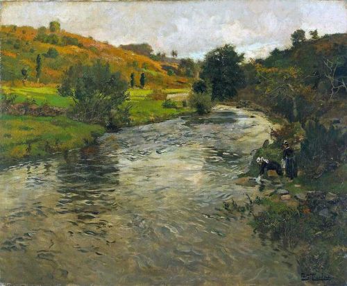 Thaulow Frits A River Landscape With Two Washerwomen On The River Bank Ca. 1901 canvas print
