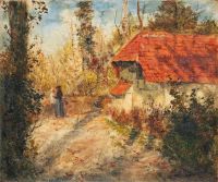 Thaulow Frits Leinwanddruck „Eine Frau mit ihrem Kind in einem Garten“.