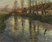 Thaulow Frits Cottages Along A River Normandy Ca. 1897