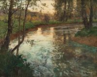Thaulow Frits Evening Light Over The River Arques By Ancourt Landscape From Normandy