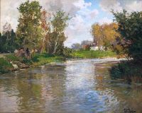Leinwanddruck Thaulow Frits French River Landscape
