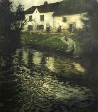 لوحة قماشية مطبوعة من قماش Thaulow Frits Nocturnal River Scene