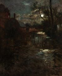 طبعة قماشية مطبوعة على قماش Thaulow Frits River By Moonlight