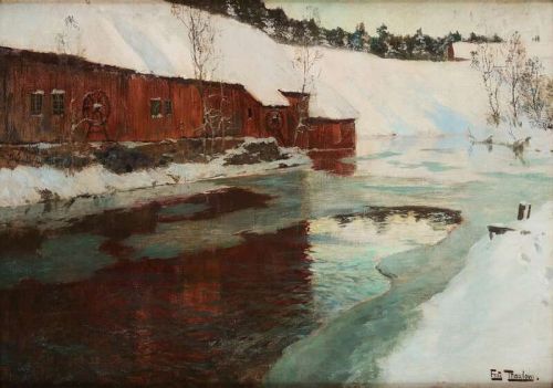 Thaulow Frits River Landscape In Winter canvas print