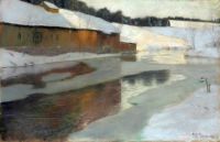 لوحة قماشية Thaulow Frits Winter Scene Lysaker 1892