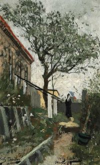 Thaulow Frits Woman With A Parasol On A Path In The Garden Behind Merchant Holst S Homestead Skagen 1879