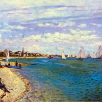 Het strand van Sainte Adresse door Monet