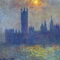 The Houses of Parliament Zonlicht in de mist door Monet
