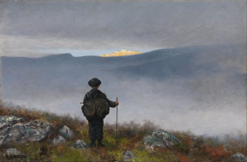Tableaux sur toile, reproduction de Theodor Kittelsen Far Far Away Soria Moria Palace Shimmered Like Gold 1900