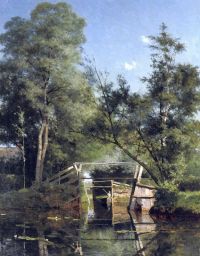 Tholen Willem Bastiaan Punting On Calm Water Near A Bridge