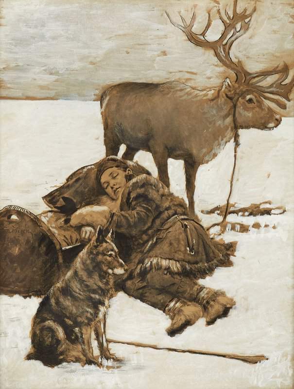 Tiren Gerda Samepojke Vilandes Vid Ren Och Hund 1895 canvas print