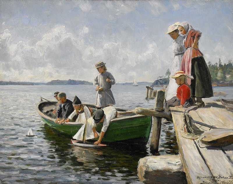 Tiren Gerda Vid Bryggan   Motiv Fran Rattvikstrakten Ca. 1895 canvas print