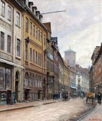 Tom Petersen Peter A View Of A Copenhagen Street With The Church Of Our Lady In The Distance 1918
