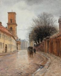 Tom Petersen Peter A View Of Norregade In Copenhagen With The Church Of Our Lady In The Distance