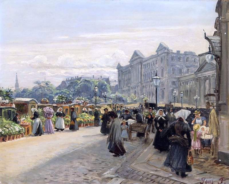 Tom Petersen Peter From The Flowermarket On Amagertorv Seen Towards The Second Christiansborg canvas print