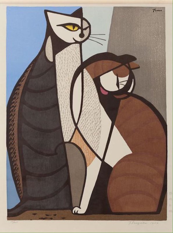 Tableaux sur toile, reproduction de Tomoo Inagaki Cats 1964