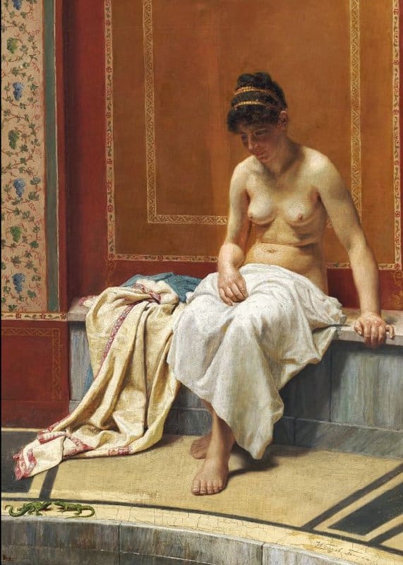 Tornoe Elisabeth A Young Woman Sits In A Turkish Bath Looking At Two Lizards canvas print