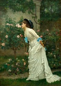 Toulmouche Auguste A Girl And Roses 1879