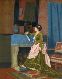 Toulmouche Auguste La Lettre D Amour 1873 مطبوعة على قماش الكانفاس
