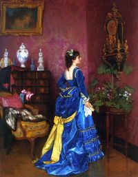 Toulmouche Auguste Das blaue Kleid auf Leinwand