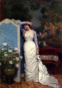 Toulmouche Auguste junge Frau in einem Leinwanddruck von 1881