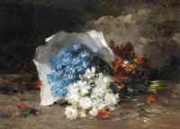 Toussaint Fernand A Bouquet With Blue And White Flowers
